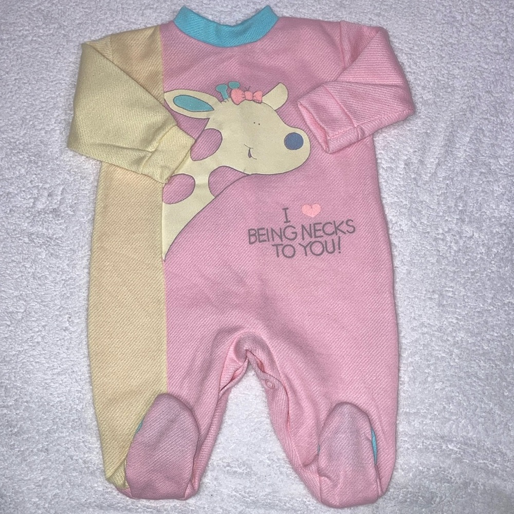 Vintage 80’s critter tales by wee wear pastel color block giraffe 0/3 m